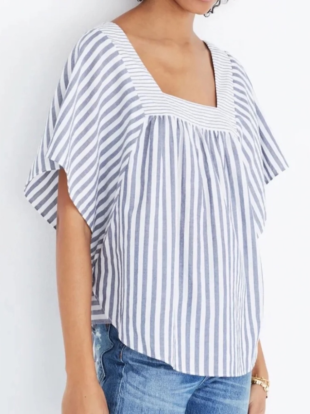 Madewell Butterfly Top Gray & White Striped - Size Medium